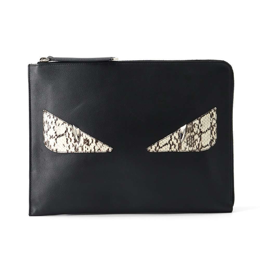 Fendi Bugs Monster Leather Python Clutch Bag Black - image 1